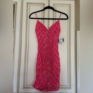 Size Small Neon Pink Sequin Striped Bodycon Dress